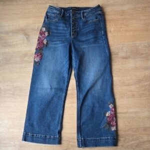 Driftwood Charlee Wide-Leg Jeans with floral embroidery Sz 26